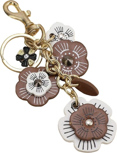 Solidchoice - Handgemaakte Lederen Sleutelhanger met Bloemenmotief
