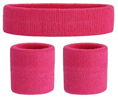 Okado Zweetbandjes Set Fuchsia 3-delig – Hoofdband en 2 Polsbandjes – Katoenmix Sport Zweetbanden voor Sportdag, Fitness en Evenementen