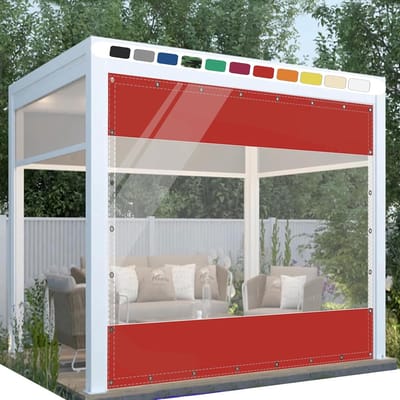 Scheidingsgordijn PVC - Buiten zeil - Terras afschermen - Transparant met inslagringen - 1x56m - Rood
