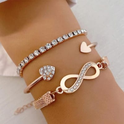 Nieuwe Dames Liefde Open Armband, Creatief Ontwerp, Eenvoudige Geluksarmband met 8 Karakters Driedelige Set brown