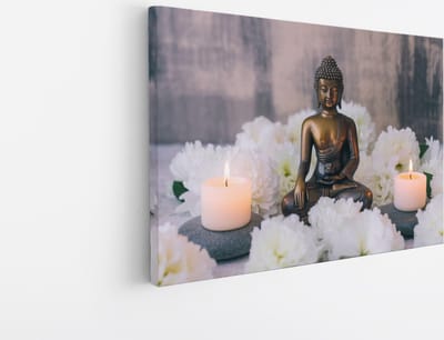 Saammp Canvas Schilderij - Boeddha bij kaarsjes - 45x30 - Foto op canvas - Wanddecoratie - Muurdecoratie Woonkamer - Canvas schilderijen