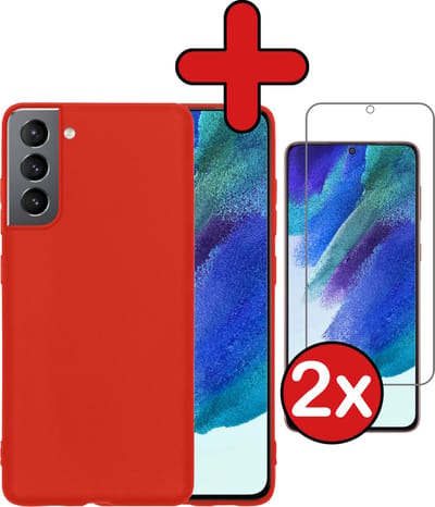 Hoesje - Met 2x Screenprotector - Geschikt voor Samsung Galaxy S21 FE - Sterk & Shockproof - Telefoon Hoes - Back Cover - Siliconen Case - Telefoonhoes - Rood