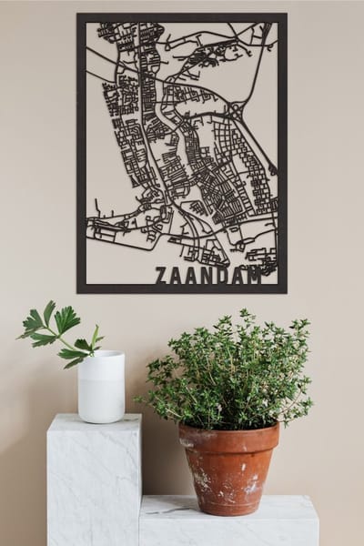 Houten Stadskaart Zaandam Zwart Mdf 50x70cm Wanddecoratie Voor Aan De Muur City Shapes