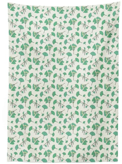 ABAKUHAUS – Ginkgo Tafelkleed 140x240 cm – Satijnmix, Zeegroen Crème