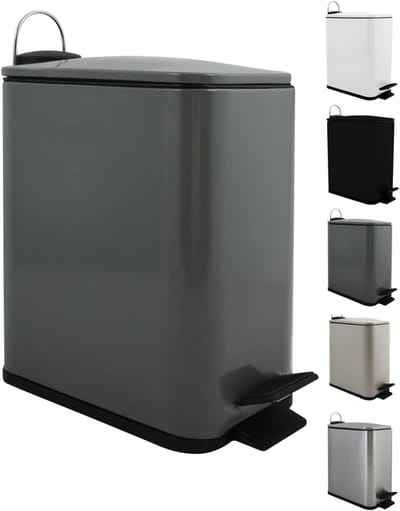 Badkamer Prullenbak 5 Liter RVS met Soft-Close Deksel en Binnenemmer Antraciet