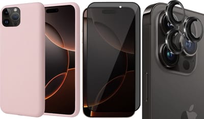 Hoesje geschikt voor iPhone 16 Pro - Privacy Screenprotector Volledig Dekkend Glas & Camera Protector - Matte Case Roze met Fluweelzachte Binnenzijde