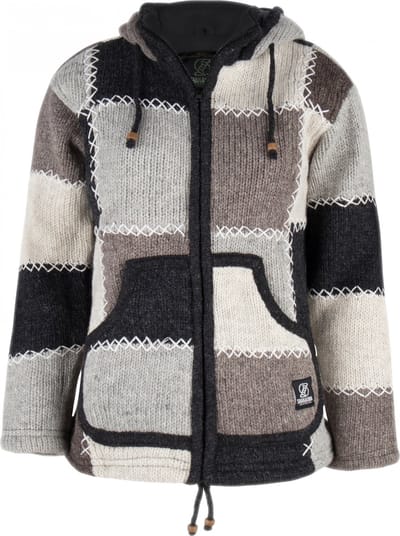 Gebreid Wollen Dames Vest van Schapenwol met Polyester Fleece voering en vaste capuchon met binnenkraag - SHAKALOHA - W Patch NH XXL