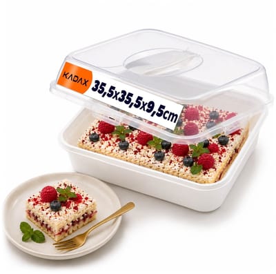 KADAX Taartdoos met deksel, kunststof taarthouder, transportdoos met handvat, doosvorm, voor tuiten, muffins, rechthoekig, voedseldoos (wit)