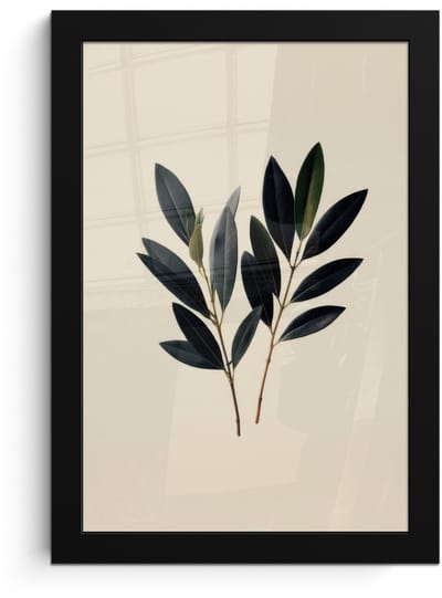 Poster in lijst - Fotolijst 20x30 cm - Posters - Ovaalvormige bladeren - Diep groen - Symmetrisch - Posterlijst zwart - Decoratie - Wanddecoratie woonkamer - Muurdecoratie slaapkamer