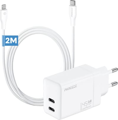 Phreeze usb C snellader geschikt voor iPhone en iPad met Lightning kabel 2 meter - Wit
