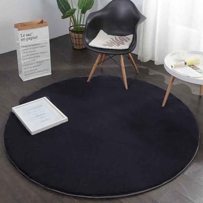 Flycarpets Rond Fluffy Hoogpolig Super Zacht Effen Vloerkleed - Zwart - 160x160 cm