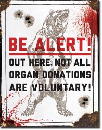 Be Alert! Organ Donations.  Metalen wandbord 31,5 x 40,5 cm.