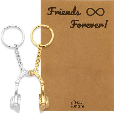 BFF Sleutelhanger voor 2 ' Friends Forever' - Magnetische Koptelefoon - Sleutelhanger set op Cadeau Kaartje - Goudkleurig & Zilverkleurig - Vriendschap Symbool - Pax Amare