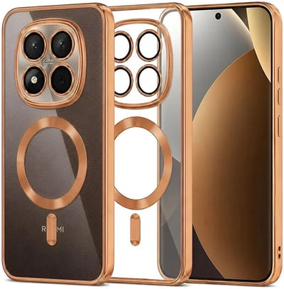 Hoesje geschikt voor Xiaomi Redmi Note 15 Pro Plus / Xiaomi Poco M8 Pro - Techsuit Luxury Crystal Back Cover - Geschikt voor MagSafe - Transparant/Oranje
