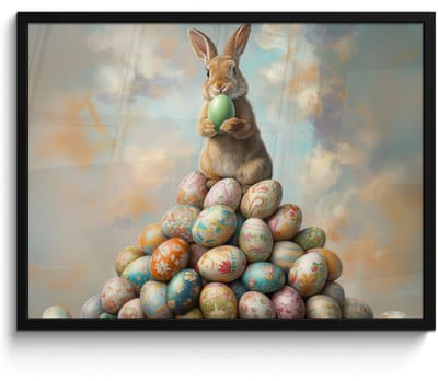 Poster in lijst - Fotolijst 70x50 cm - Posters - Konijn - Eieren - Kleurrijk - Posterlijst zwart - Decoratie - Wanddecoratie woonkamer - Muurdecoratie slaapkamer