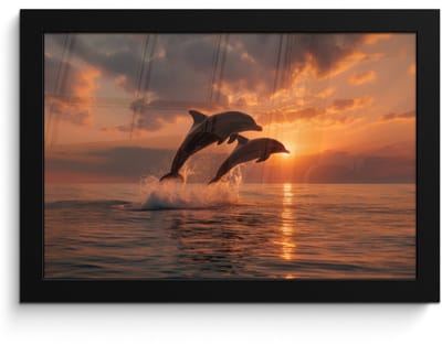Poster in lijst - Fotolijst 30x20 cm - Posters - Dolfijnen - Zee - Realistisch - Posterlijst zwart - Decoratie - Wanddecoratie woonkamer - Muurdecoratie slaapkamer