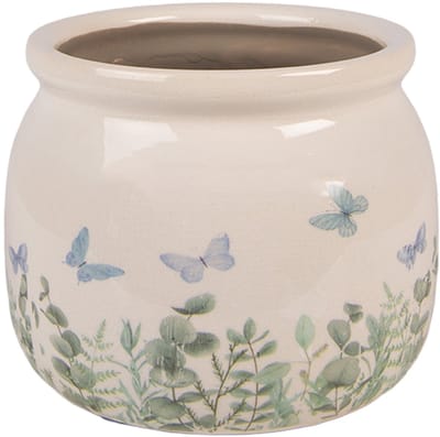 Keramiek Bloempot voor Binnen – Blauw Vlinders – Rustieke Pot – Ø 12 cm – Vlindersmotief