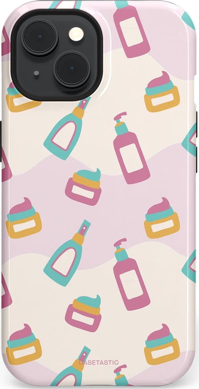 Casetastic Hoesje Geschikt voor Apple iPhone 15 Magsafe - Stijlvolle Beschermende Duo-layer Case - Bubbels & Borstels - Clean Girl - Makeup