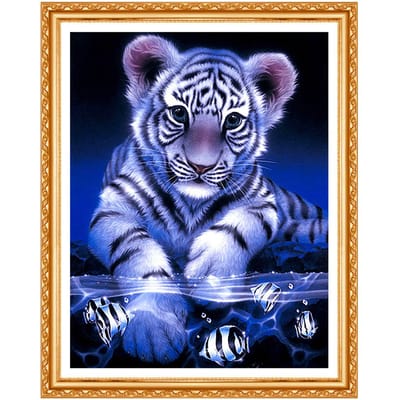 Peinture diamant 5D à faire soi-même, broderie complète de diamants ronds, animaux, tigre 20X30CM blue