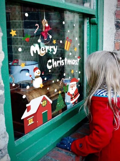 Muursticker Raamstickers Kerst - Merry Christmas - Huis - Kerstman - Sneeuwpop - Kerstboom - Kadootje - Winter | Raam Decoratie - Winkel - School - Peuterspeelzaal - Huis - Veranda- Kantoor | Herbruikbaar - Waterdicht - Verwijderbaar | DH collection