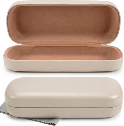 Stijlvolle Hardcase Brilhoes van PU Leer met Microfiber Doek voor Zonnebrillen en Leesbrillen, Ideaal voor Reizen, Beige, One Size