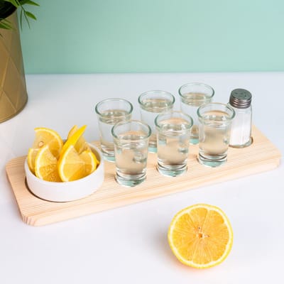 Tequilla shotjes drinken serveerplank - 9-delig - Shotjes drinken met serveer accessoires