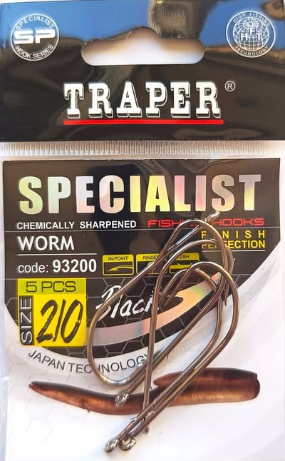 Traper Specialist Worm Haken 2/0 - 5 Stuks voor Snoek, Aal & Snoekbaars