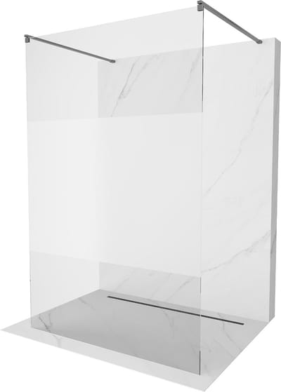 Mexen Kioto vrijstaande douchewand 100 x 200 , transparant/matglas 8 mm, geborsteld geweergrijs - 800-100-002-66-35