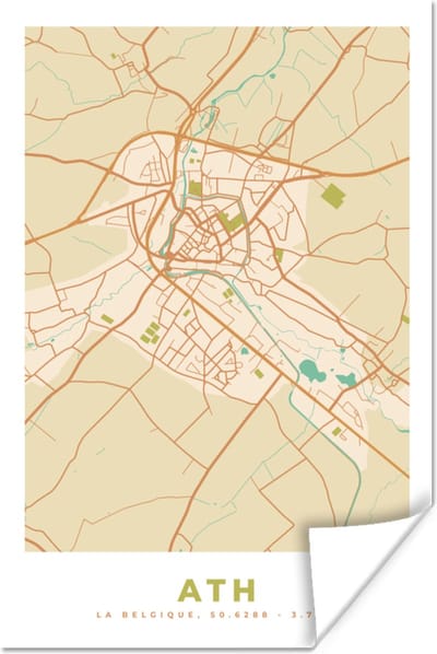 Poster Kaart - België - Stadskaart - Plattegrond - Ath - 120x180 cm XXL