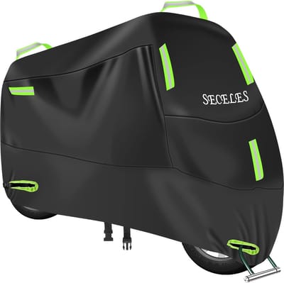 300D Motorhoes, outdoor, waterdicht, afdekzeil, Oxford afdekzeil, motorzeil, beschermhoes met 7 reflecterende strepen en 2 slotgaten (XXL: 250 x 105 x 125 cm)