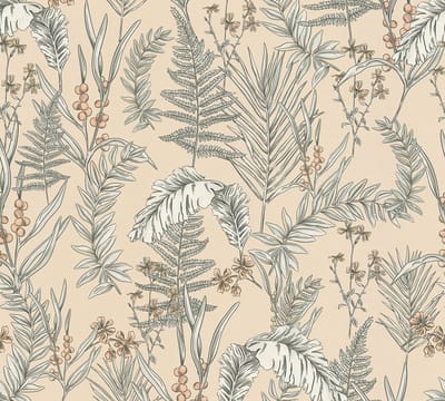 BLOEMETJES EN BLAADJES BEHANG | Planten - Roze Beige Wit Zwart Oranje - Living Walls Drawn Into Nature