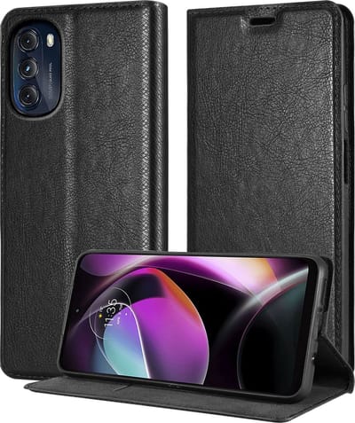 Cadorabo Hoesje geschikt voor Motorola MOTO G 5G 2022 in ZWARTE NACHT - Beschermhoes met magnetische sluiting, standfunctie en kaartvakje Book Case Cover Etui