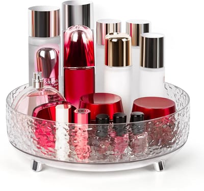 360° Draaiende Make-up Organizer - 11" Lazy Susan voor Parfum, Huidverzorging en Cosmetica - Perfect voor Vanity, Dressoir en Badkamer (Transparant)