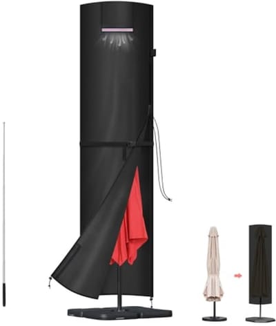 Parasolhoes Waterdicht Beschermhoes voor Parasol Ø 3-5m, met Telescopische Stang, 420D Oxford-Stof, 190x30/50cm