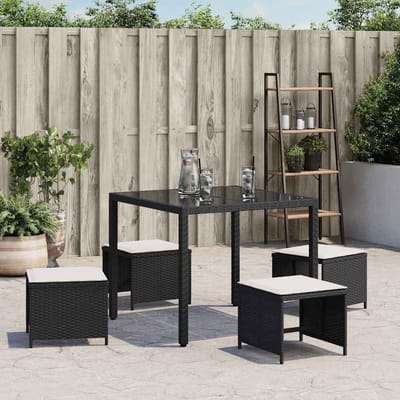 vidaXL - Tuinkrukken - 4 - st - met - kussens - 41x41x36 - cm - poly - rattan - zwart