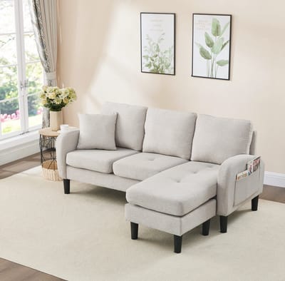 Hoekbank met L-vorm en chaise longue - driezitsbank - 166 x 118 x 77 cm - beige