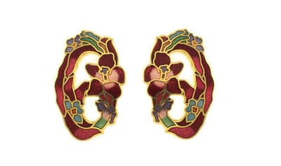 Behave - Oorclips dames - bloemmotief - rood - 3 cm - art deco ovaal