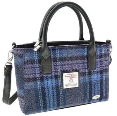 Handtas Brora Stewart blauw en paars - Ritssluiting - Draagband - Harris Tweed - Glen Appin of Scotland