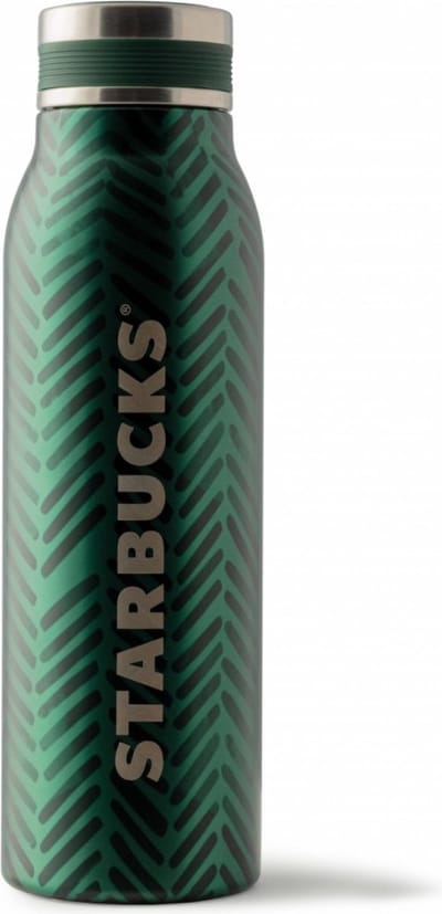 Starbucks SS Bottle Herringbone Green - Drinkfles - Warm en Koud - Thermofles - 444ML - Groen - Metaal