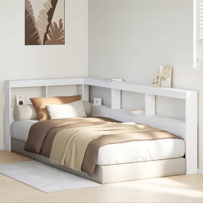 vidaXL Boekenkast Hoofdeinde L-vormig 100 cm massief grenenhout wit