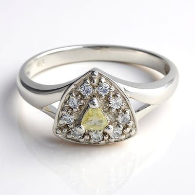 Cavill - Zilveren Damesring - 0,12 ct Braziliaanse Xia-Apatiet & 0,151 ct Witte Topaas - Trilliant & Rond Briljant Slijpsel - Modern & Elegant