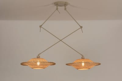 Lumidora Hanglamp 31239 - BAMBOO - 2 Lichts - E27 - Bruin - Beige - Naturel - Zand - Metaal