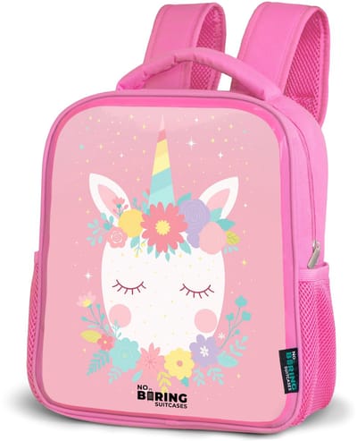 NoBoringSuitcases.com® - Rugzak roze - Schooltas meisjes - Eenhoorn - Bloemen - Roze - Kinder rugtas meisje - Boekentas kind - Kinderrugzak voor school - Schoolrugzak