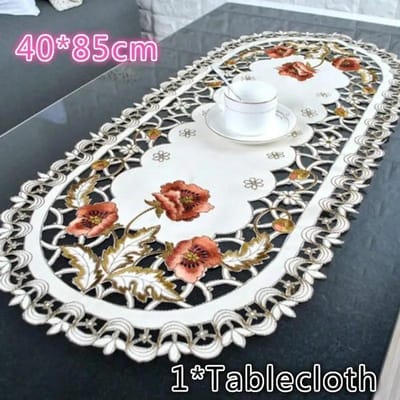 40*85cm Decoratie Bruiloftsdecoratie Vintage Geborduurd Kant Tafelkleed Vintage Tafelkleed Ovaal Bloemen Tafelkleed Kussen