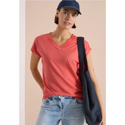 Shirt met korte mouwen en V-hals in effen kleur