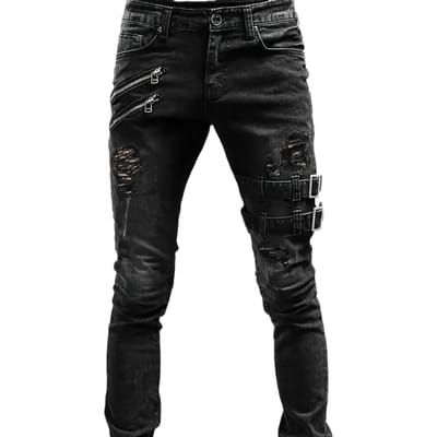 Jean skinny décontracté pour homme, pantalon en denim extensible moyen de style urbain chic M noir