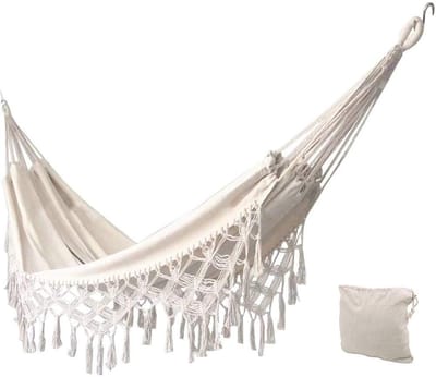 Hangmat voor tuin, vakantie, strand, camping, klimmen, reizen, wandelen, picknick, ontspanning in de open lucht, hangmat, dubbele hangmat van katoen, ca. 180 kg