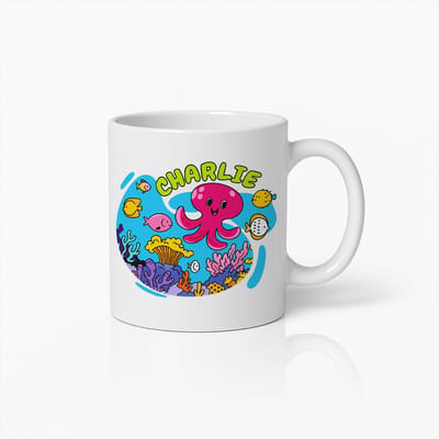 Charlie Octopus Mok 330ml – Schattige Onderwater Cartoon Koffiebeker | Leuk Gepersonaliseerd Cadeau voor Kinderen & Oceaanliefhebbers