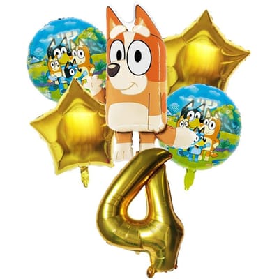 6 stuks Familie Bluey Aluminium Ballon Cartoon Bingo Activiteit Speelgoed Blauw Gouden Ster Ballon Decor Verzameling Verjaardag Viering Baby Douche Benodigdheden As Picture