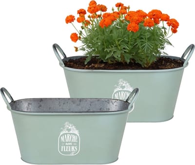 Sunnydays Teil/plantenpot/bloempot - 2x - zink - jadegroen - L39 x B16 x H21 cm